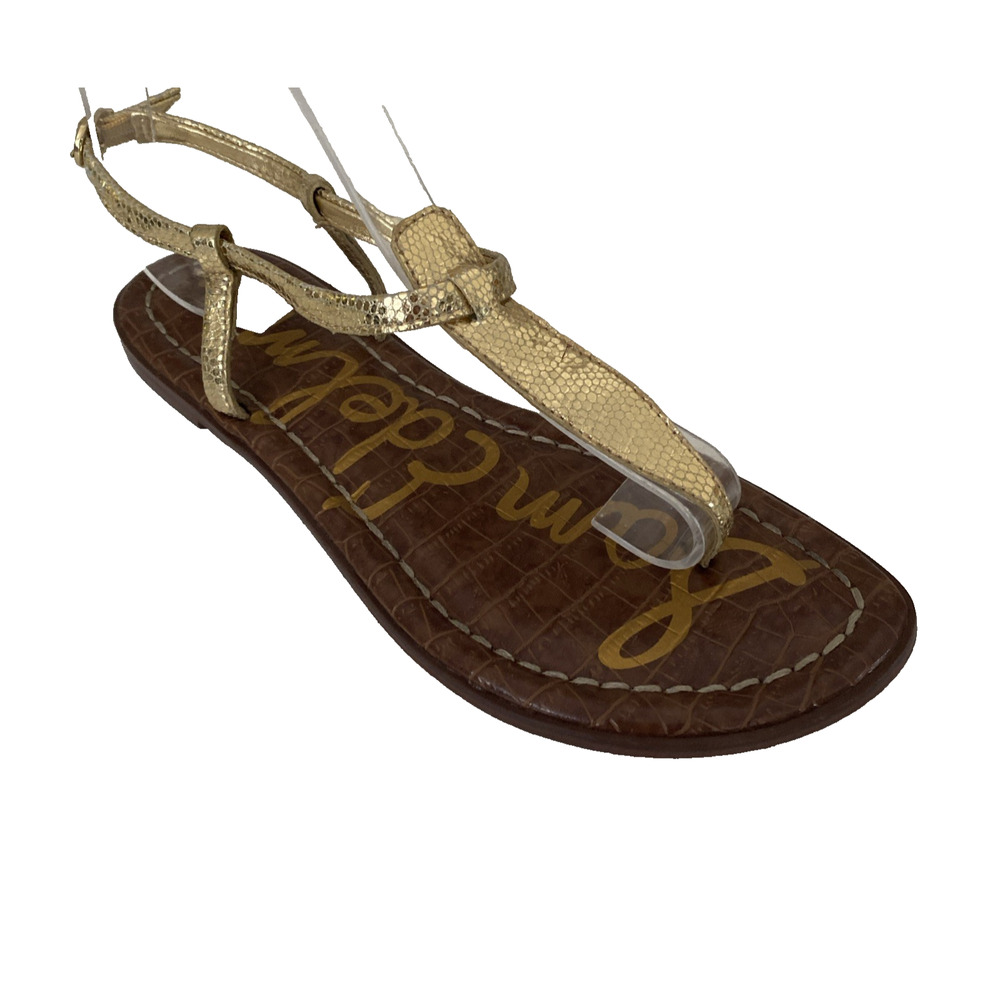 Sam Edelman Gigi T Strap Flat Sandal Gold Metallic Thong Ankle Strap 6.5